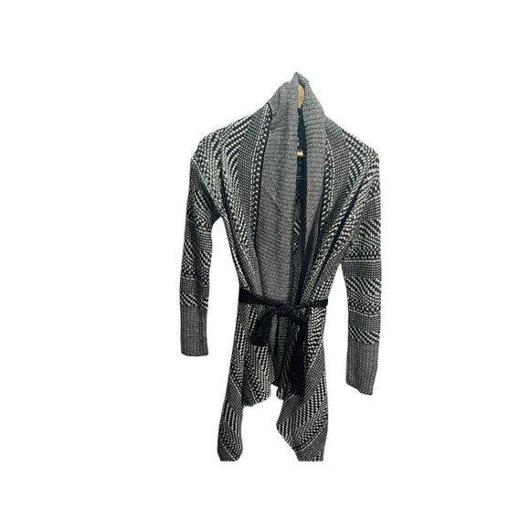Bebe Black and White Knit Waterfall Cardigan Sweater Size XS Wrap Sparkle NEW - Picture 2 of 5
